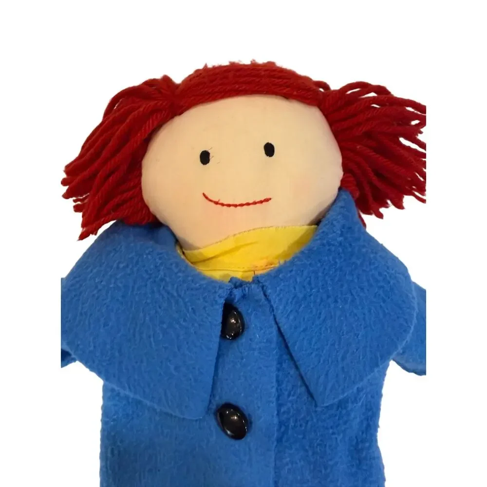 Vintage 1994 Eden Madeline Rag Doll 15” Blue Coat Red Plaid Dress